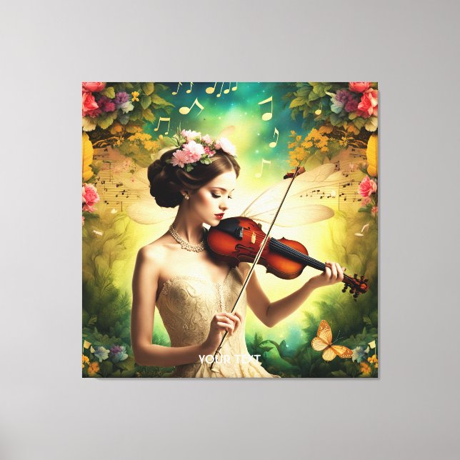 Fantasy Cute Girl Violin Flowers Canvas Print (Front)