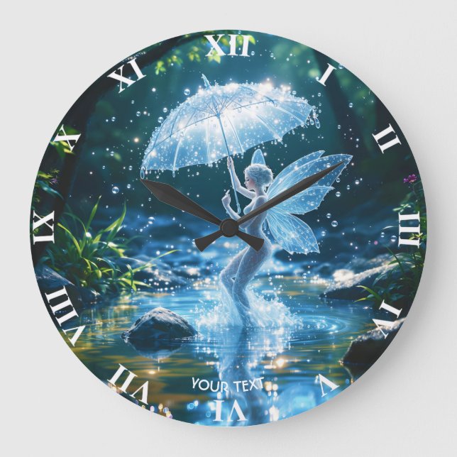 Fantasy Cute  Girl Water Umbrella Large Clock (Front)