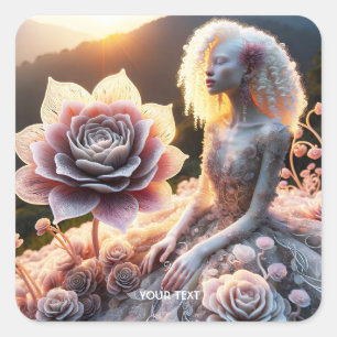 Fantasy Cute Girl White Flower Square Sticker
