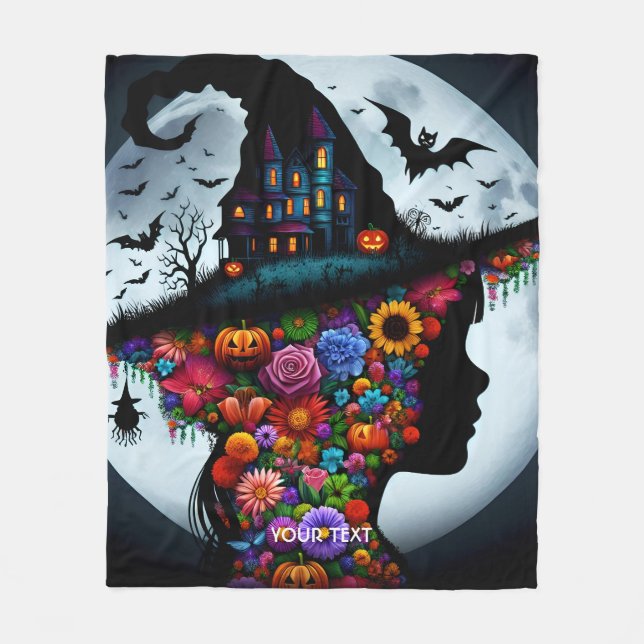 Fantasy Cute Girl Witch Halloween Fleece Blanket (Front)