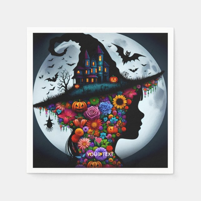 Fantasy Cute Girl Witch Halloween Napkin (Front)