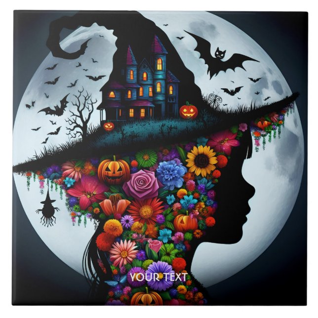 Fantasy Cute Girl Witch Halloween Tile (Front)