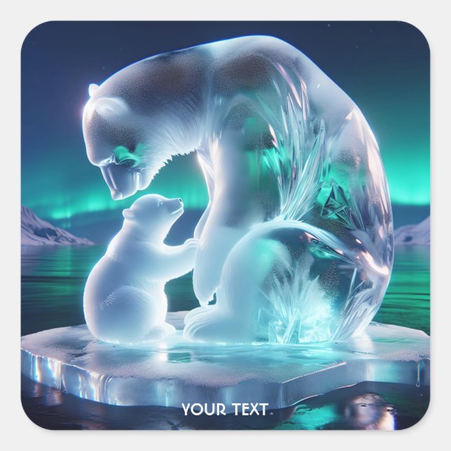 Fantasy Cute Glass Cub Bear Square Sticker (Front)