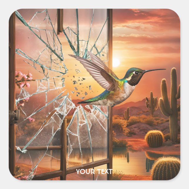 Fantasy Cute Glass Desert Bird Square Sticker (Front)