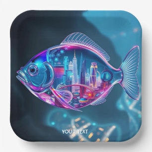 Fantasy Cute Glass Fish City Paper Plate