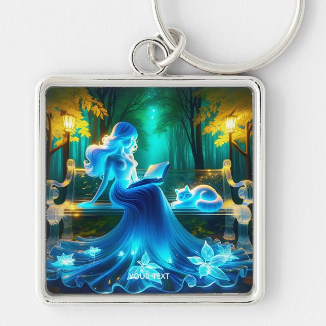 Fantasy Cute Glass Girl Cat Key Ring (Front)