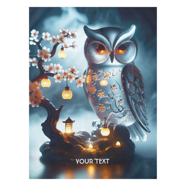 Fantasy Cute Glass Owl Sakura Tablecloth (Front)