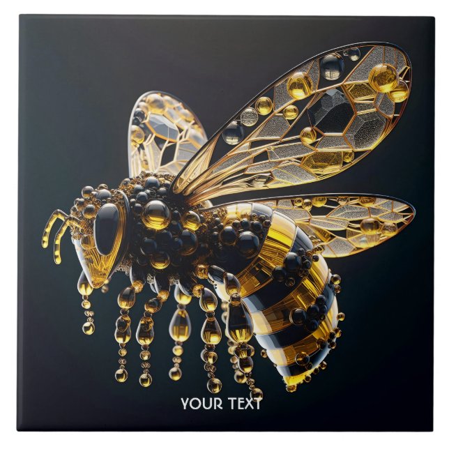 Fantasy Cute Glass Yellow Black Bee Tile (Front)
