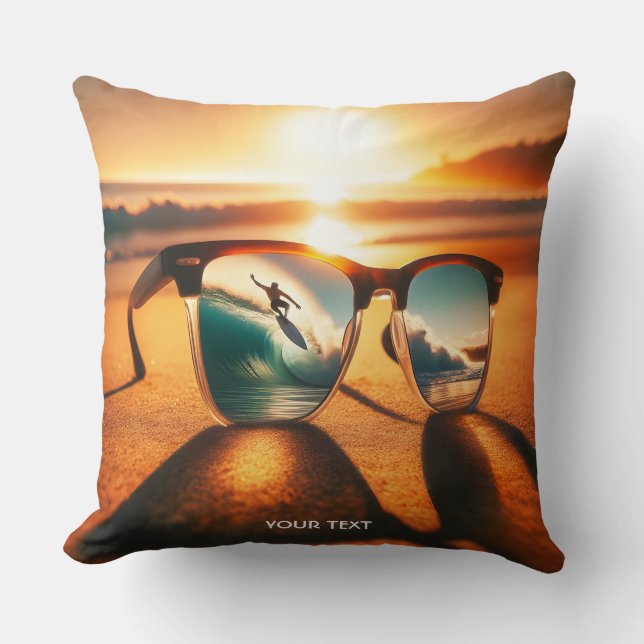 Fantasy Cute  Glasses Sunset Beach Cushion (Front)