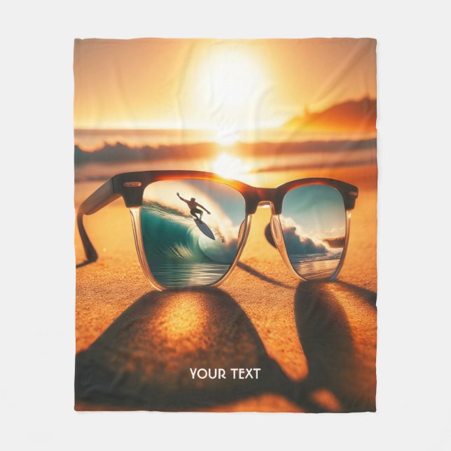 Fantasy Cute  Glasses Sunset Beach Fleece Blanket (Front)