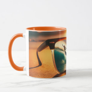 Fantasy Cute Glasses Sunset Beach Mug