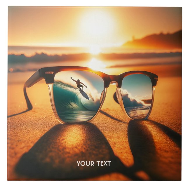 Fantasy Cute  Glasses Sunset Beach Tile (Front)