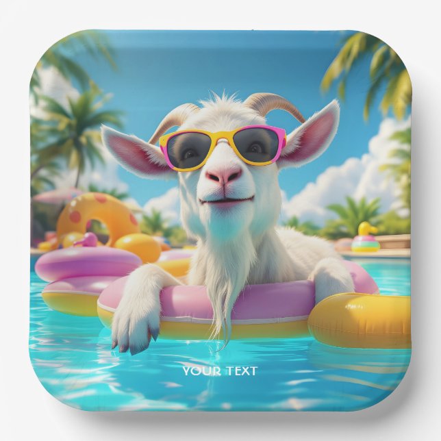 Fantasy Cute Goat Float Glasses Paper Plate (Front)