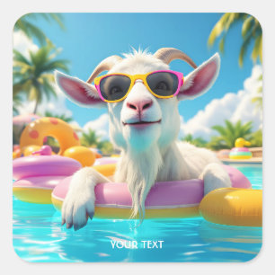 Fantasy Cute Goat Float Glasses Square Sticker