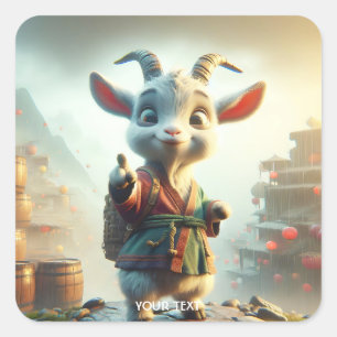 Fantasy Cute Goat Gesture Street Square Sticker