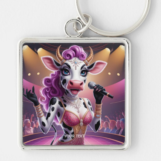 Fantasy Cute Gorgeous Cow Popstar Key Ring (Front)