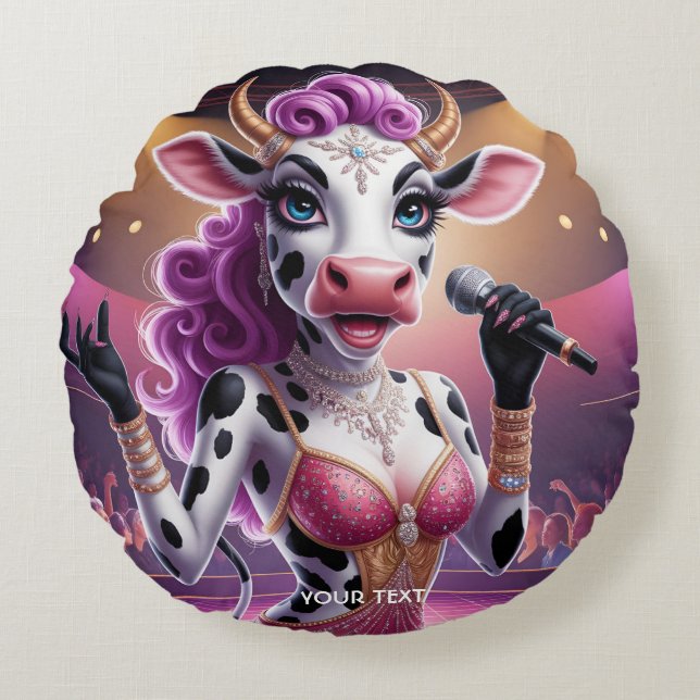 Fantasy Cute Gorgeous Cow Popstar Round Cushion (Front)