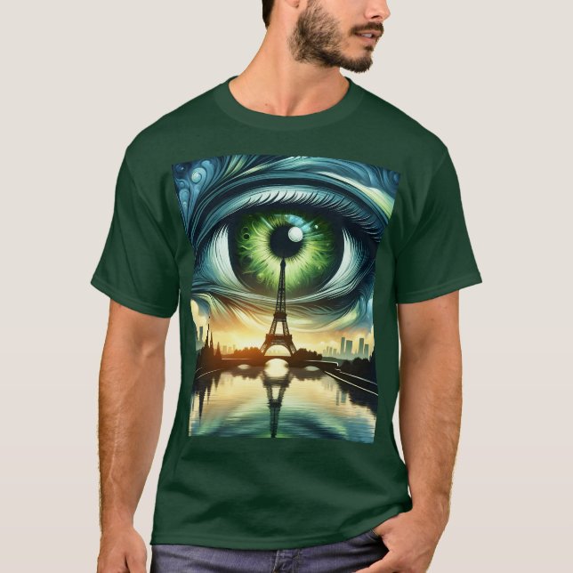 Fantasy Cute Green Eyes Paris T-Shirt (Front)
