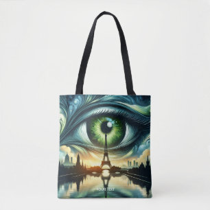 Fantasy Cute Green Eyes Paris Tote Bag