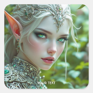 Fantasy Cute Green Girl Beauty Square Sticker