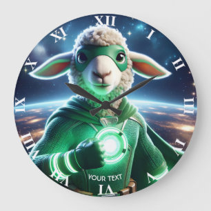 Fantasy Cute Green Super Lamb  Large Clock