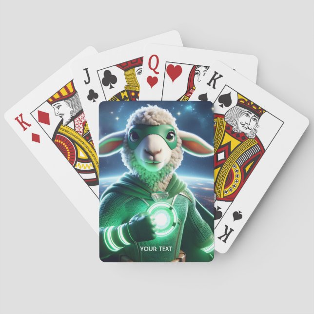 Fantasy Cute Green Super Lamb  Playing Cards (Back)
