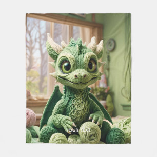Fantasy Cute Green Yarn Dragon Fleece Blanket