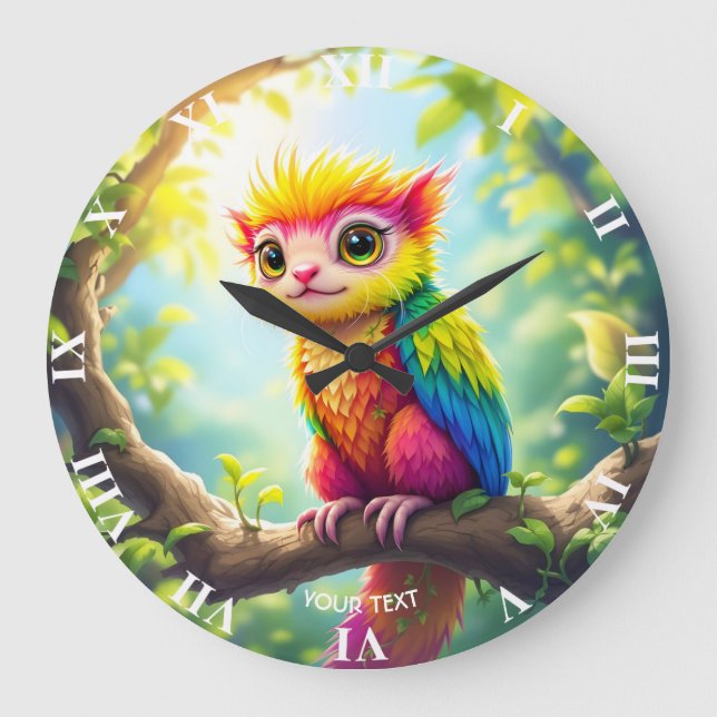 Fantasy Cute Half Ferret Hybrid Large Clock (Front)