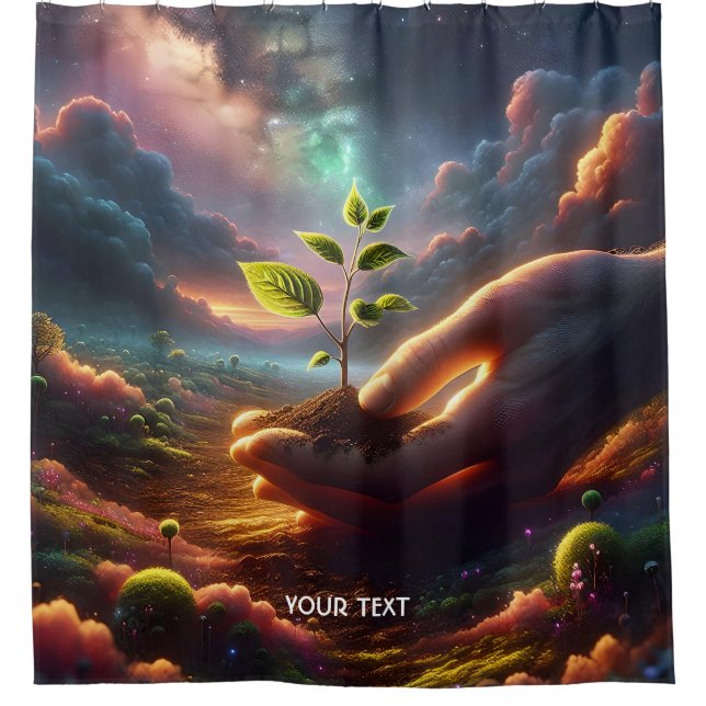 Fantasy Cute Hand Plant Soil Shower Curtain (Front)