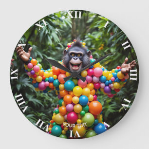Fantasy Cute Happy Colourful Monkey Large Clock