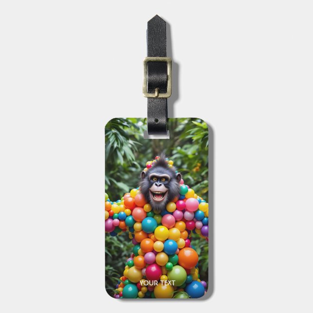 Fantasy Cute Happy Colourful Monkey Luggage Tag (Front Vertical)