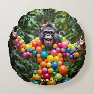 Fantasy Cute Happy Colourful Monkey Round Cushion