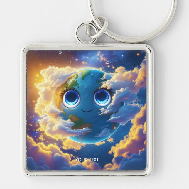 Fantasy Cute Happy Earth Space Key Ring (Front)