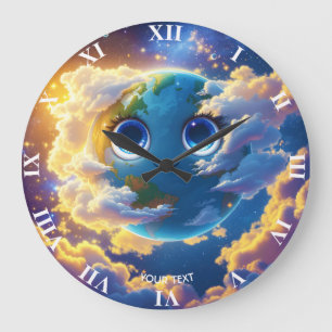Fantasy Cute Happy Earth Space Large Clock