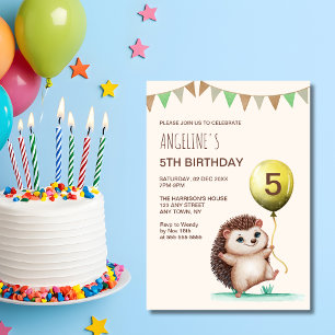 Fantasy Cute Happy Hedgehog Balloon Birthday  Invitation