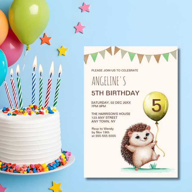 Fantasy Cute Happy Hedgehog Balloon Birthday  Invitation (Creator Uploaded)