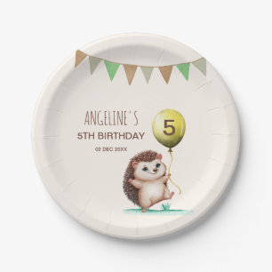 Fantasy Cute Happy Hedgehog Balloon Birthday Paper Plate