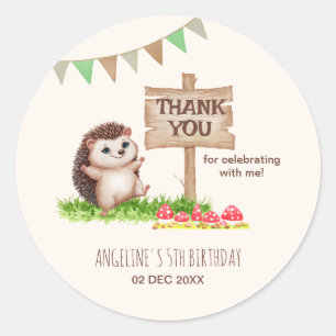 Fantasy Cute Happy Hedgehog Forest Birthday Classic Round Sticker
