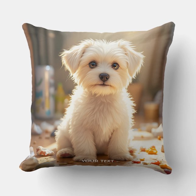 Fantasy Cute Happy Maltese Puppy Cushion (Front)