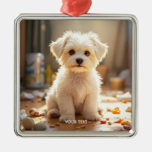 Fantasy Cute Happy Maltese Puppy Metal Tree Decoration
