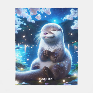 Fantasy Cute Happy Otter Night Fleece Blanket