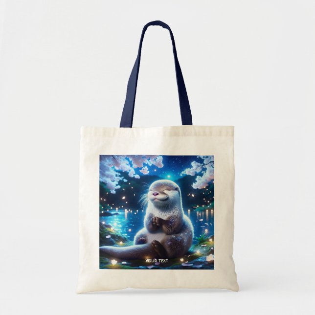 Fantasy Cute Happy Otter Night Tote Bag (Front)
