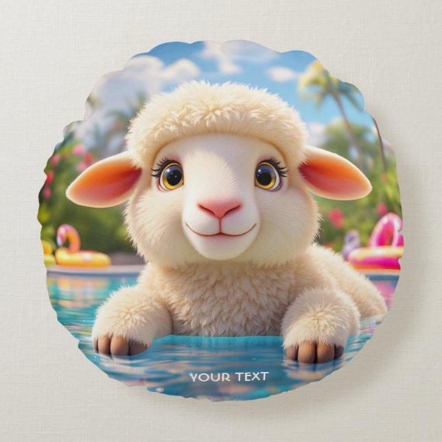 Fantasy Cute Happy Sheep Pool Round Cushion (Front)