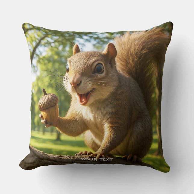Fantasy Cute Happy Squirrel Forest Cushion (Front)