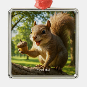 Fantasy Cute Happy Squirrel Forest Metal Tree Decoration