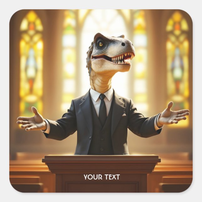 Fantasy Cute Happy Velociraptor Raptor Square Sticker (Front)