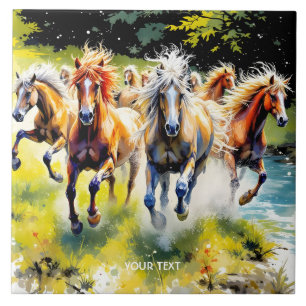 Fantasy Cute Herd Wild Horses Tile