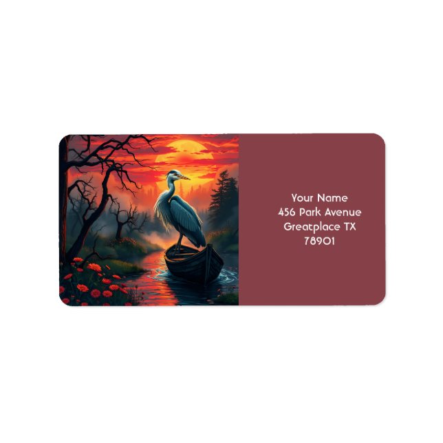 Fantasy Cute Heron Evening Lake Label (Front)