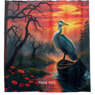Fantasy Cute Heron Evening Lake Shower Curtain