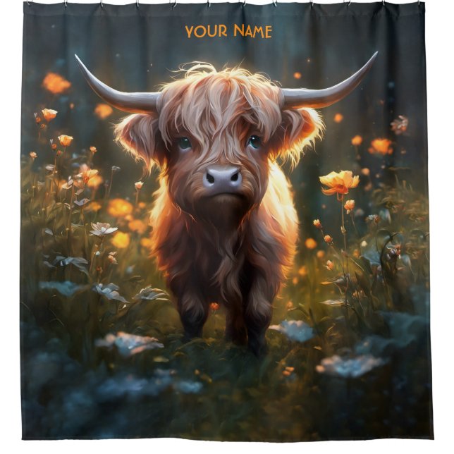Fantasy Cute Highland Baby Cow Shower Curtain (Front)